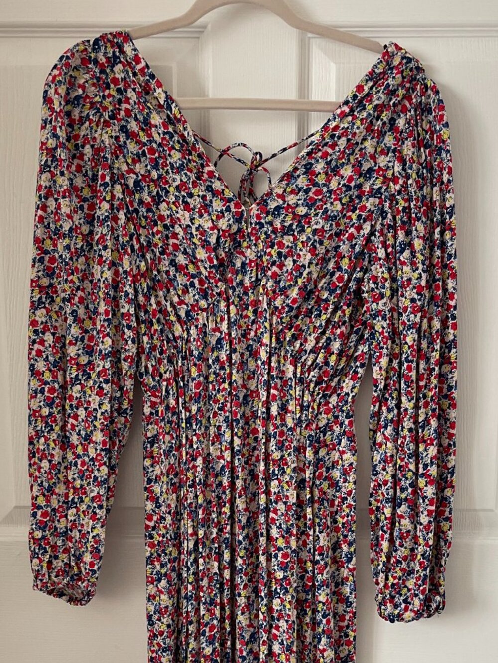 H&M Floral Long Sleeve Maxi Dress Tie Back XS